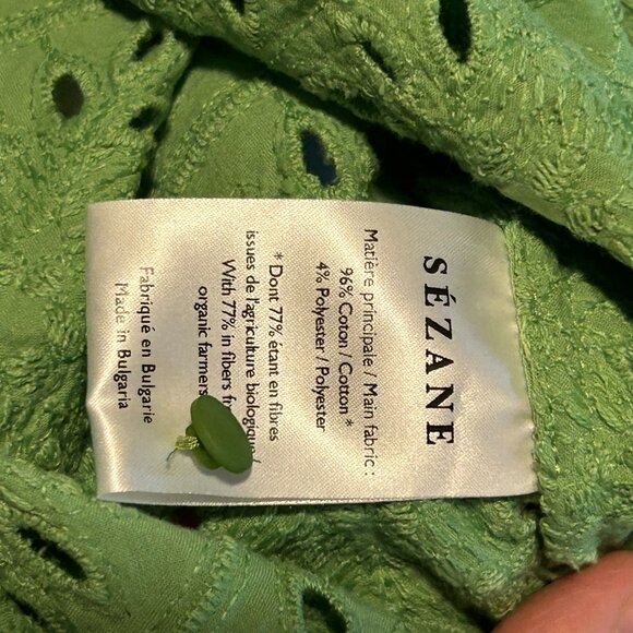 Sezane Louisah Blouse - Sz. 40 (US 8), Bright Green Eyelet S/Slv Blouse - Picture 7 of 7
